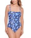SWIM SOLUTIONS WOMEN'S SHIRRED SNAKESKIN-PRINT ONE-PIECE SWIMSUIT, CREATED FOR MACY'S