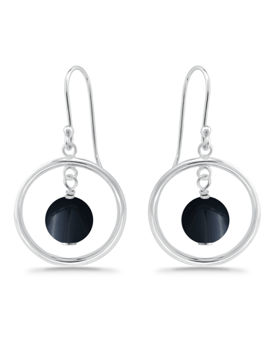 Macy's Silver Plated Multi Genuine Stone Circle Drop Earrings In Onyx