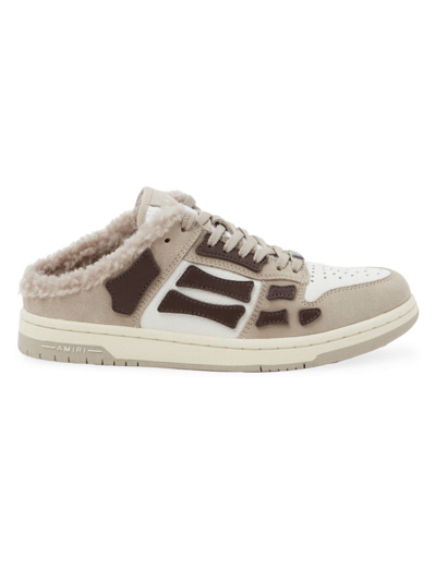 Amiri Skel Top Shearling-trimmed Leather Trainers In Brown