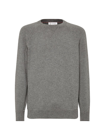 Brunello Cucinelli Men's Cashmere Sweatshirt Style Sweater In Dark Grey