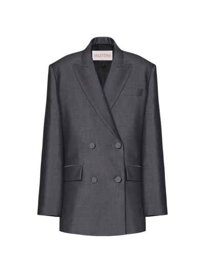 Valentino Double-breasted Mohair And Wool-blend Blazer In Dark Grey