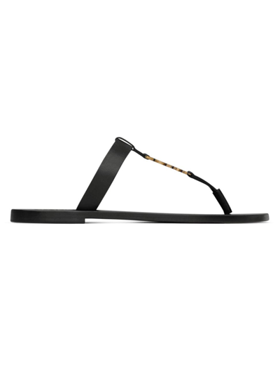 Saint Laurent Women's Cassandre Slide Sandals In Smooth Leather In Black