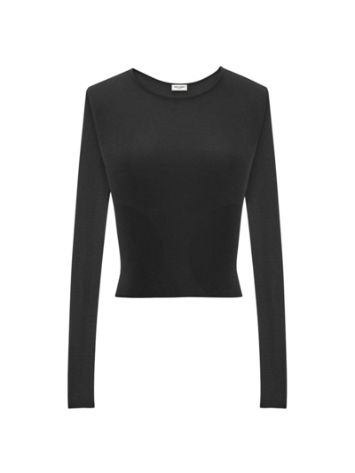 Saint Laurent Ribbed Cropped Top In Black