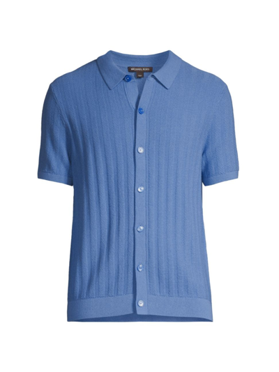 Michael Kors Short Sleeve Button Front Texture Stitch Shirt In Blueberry