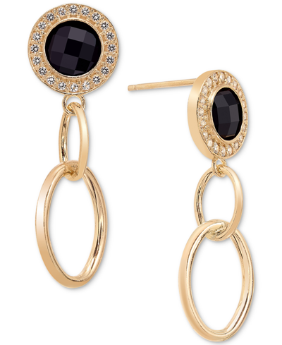 Macy's Onyx & White Topaz (1/2 Ct. T.w.) Halo Link Drop Earrings In 14k Gold-plated Sterling Silver (also I