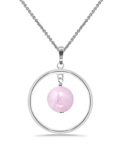 Macy's Silver Plated Multi Genuine Stone Circle Pendant Necklace In Rose Quartz