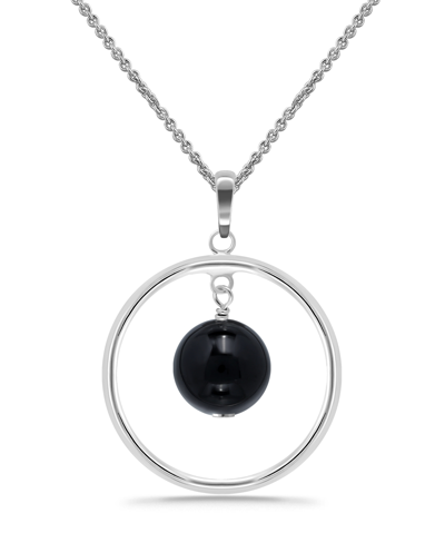 Macy's Silver Plated Multi Genuine Stone Circle Pendant Necklace In Onyx