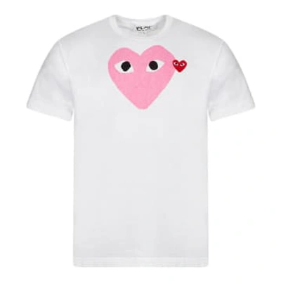 Comme Des Garçons Play Two Hearts T-shirt In White