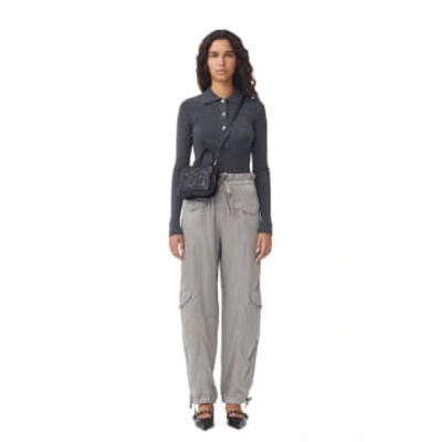 Ganni Washed Satin Trousers In Grey