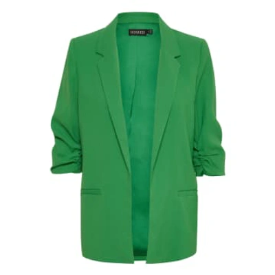 Soaked In Luxury Shirley Fluid Gathered-sleeve Blazer In Green