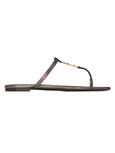 Saint Laurent Women's Cassandra Slides In Laminated Metallic Leather In Metal Brown