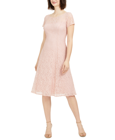 Sl Fashions Sequined Lace Midi Dress In Light Pink,rose