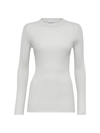 Brunello Cucinelli Women's Sparkling Cashmere And Silk Rib Knit Lightweight Sweater In Blanc