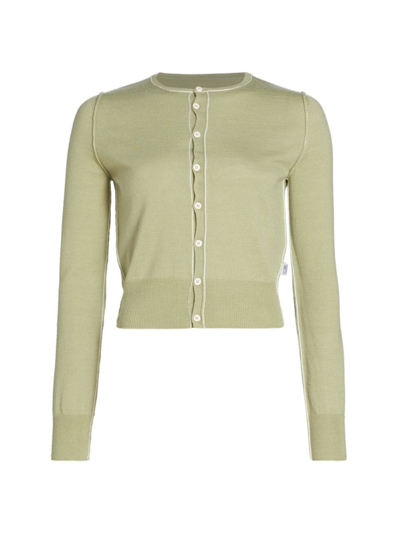 Mm6 Maison Margiela Women's Piped Wool-blend Cardigan In Pale Green