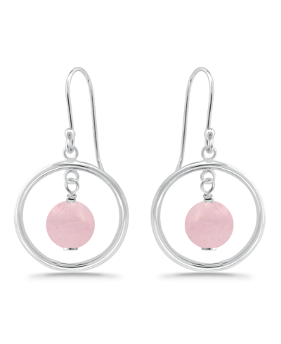 Macy's Silver Plated Multi Genuine Stone Circle Drop Earrings In Rose Quartz