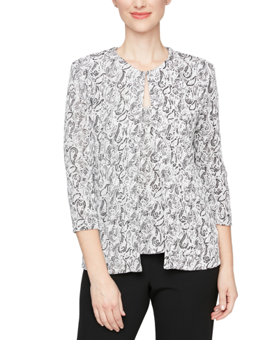 Alex Evenings Women's Printed Glitter-knit Tank Top & 3/4-sleeve Jacket Twinset In Dove