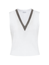Brunello Cucinelli Women's Stretch Cotton Ribbed Jersey Cropped Top With Precious Neckline In White