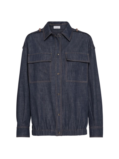 Brunello Cucinelli Contrast-stitching Denim Shirt In Blu