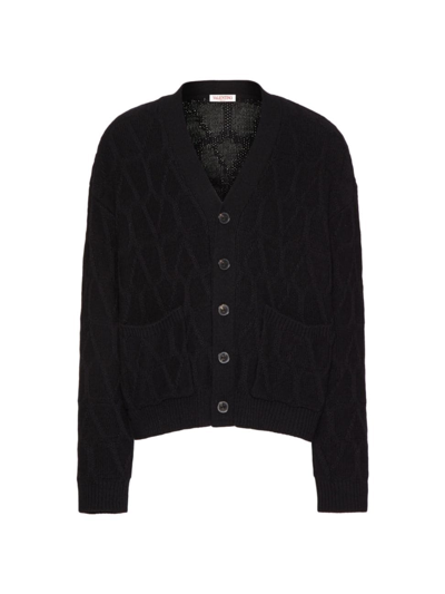 Valentino Toile Iconographe-jacquard Wool Cardigan In Black