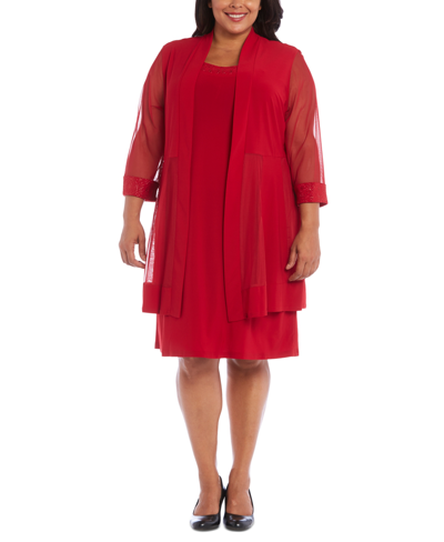 R & M Richards Plus Size Embellished Dress & Jacket In Red
