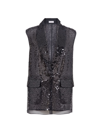 Brunello Cucinelli Women's Dazzling Embroidery Vest In Crispy Silk In Lignite