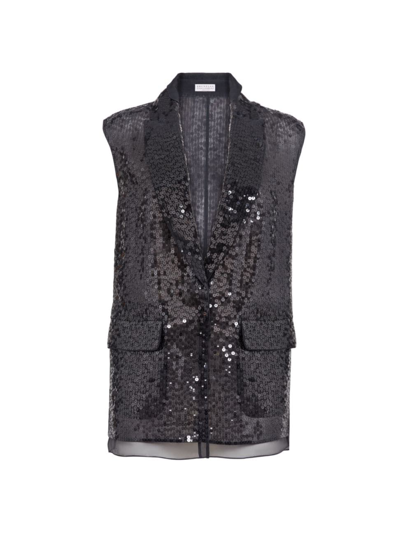 Brunello Cucinelli Women's Dazzling Embroidery Vest In Crispy Silk In Lignite