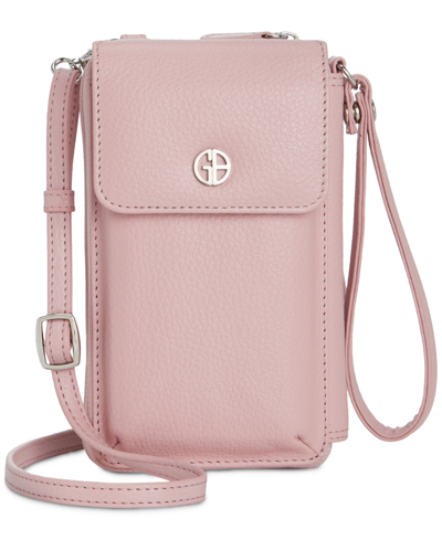 Giani Bernini Softy Leather Tech Crossbody Wallet, Created For Macy's In Rose