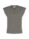 BRUNELLO CUCINELLI WOMEN'S COTTON JERSEY T-SHIRT WITH PADDED SHOULDER AND SHINY NECKLINE