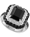 Effy Collection Effy Onyx & White Topaz (1-1/2 Ct. T.w.) Halo Ring In Sterling Silver In Sterling Silver