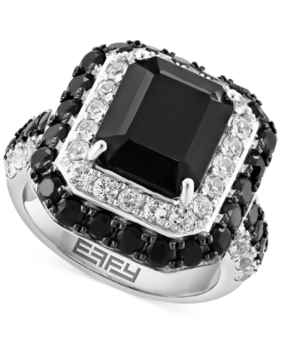 Effy Collection Effy Onyx & White Topaz (1-1/2 Ct. T.w.) Halo Ring In Sterling Silver