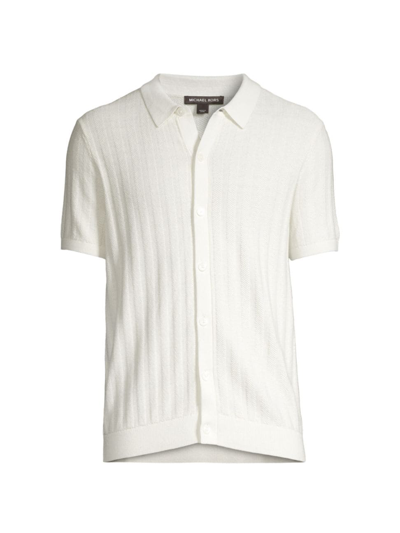 Michael Kors Short Sleeve Button Front Texture Stitch Shirt In White