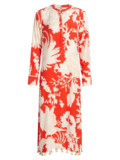 Figue Paolina Floral-print Tassel Slit-hem Midi Kaftan Dress In Graphic Tigerlily Poppy