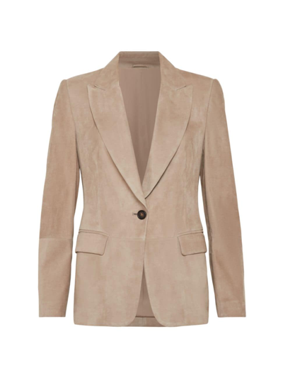 BRUNELLO CUCINELLI WOMEN'S SUEDE BLAZER WITH MONILI