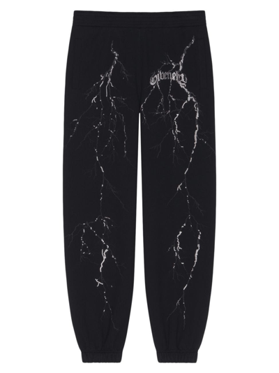 Givenchy Men's Jogger Pants In Fleece With Reflective Artwork In Black