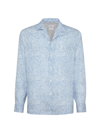 BRUNELLO CUCINELLI MEN'S PAISLEY FLOWER LINEN EASY FIT SHIRT WITH CAMP COLLAR