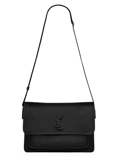 Saint Laurent Men's Niki Messenger Bag In Grained Leather In Black