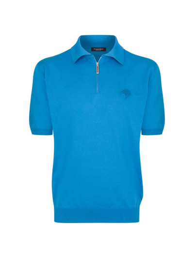 Stefano Ricci Men's Zip Polo Shirt In Bright Blue