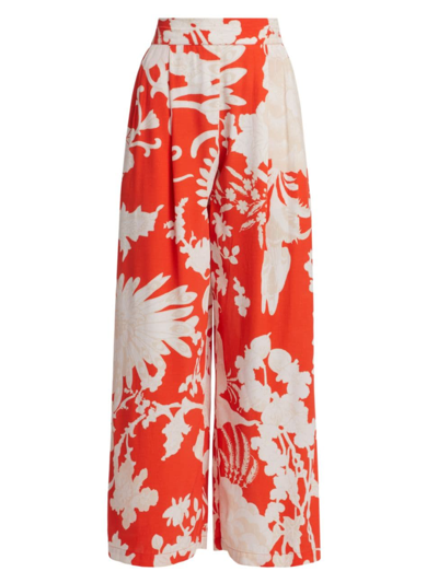 Figue Charlotte Floral-print Pleated Wide-leg Pants In Graphic Tigerlily Poppy