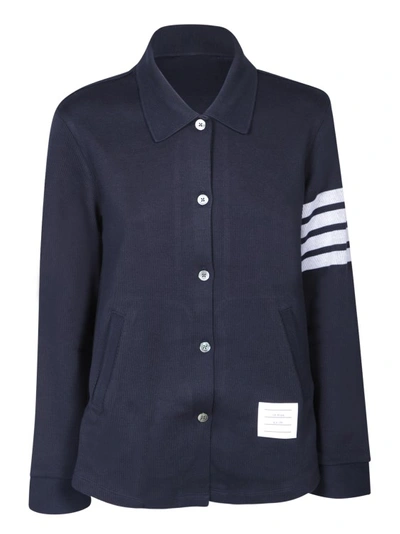 Thom Browne Long Sleeve Button Down A-line Shirt In Double Face Knit With Eng 4bar In Blue