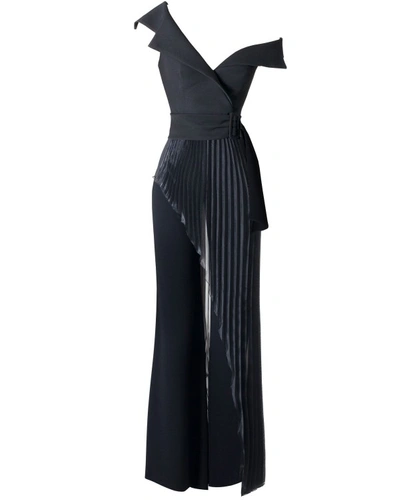 Gemy Maalouf Asymmetrical Cross Over Top And Wide Leg Pants In Black