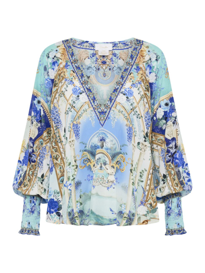 Camilla Women's Embellished Graphic Silk Blouse In Views Of Venus