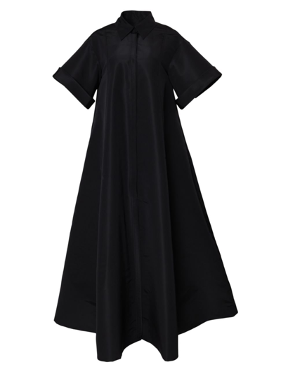 Carolina Herrera Short-sleeve Silk Shirt Gown In Black