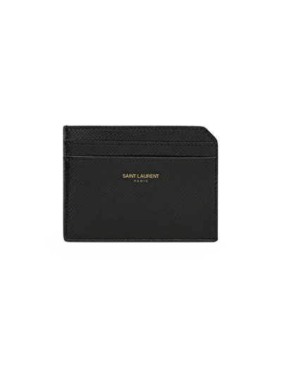 Saint Laurent Men's Open Card Case In Coated Bark Leather In Black