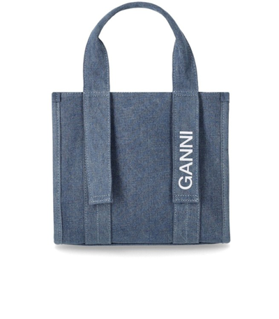 Ganni Tech Denim Handbag In Blue
