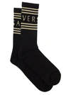 VERSACE BLACK SOCKS WITH LOGO IN COTTON