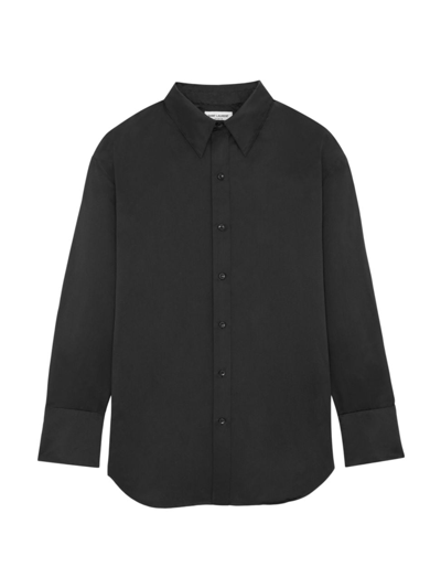 Saint Laurent Long-sleeved Silk-linen Shirt In Black