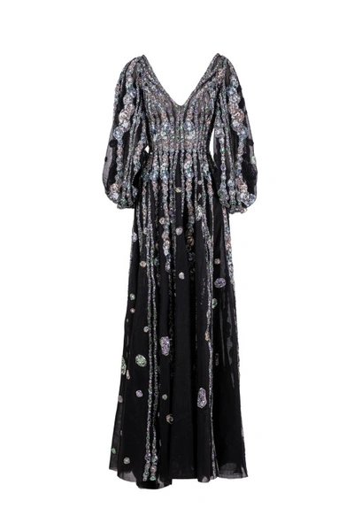 Saiid Kobeisy Tulle Beaded Dress With Bell Sleeves In Black