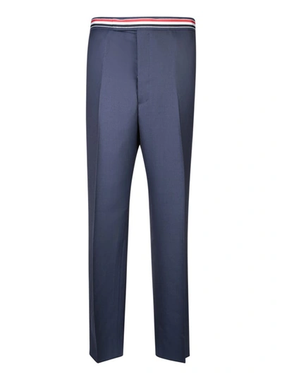 Thom Browne Tricolor Waistband Wool Trousers In Blue