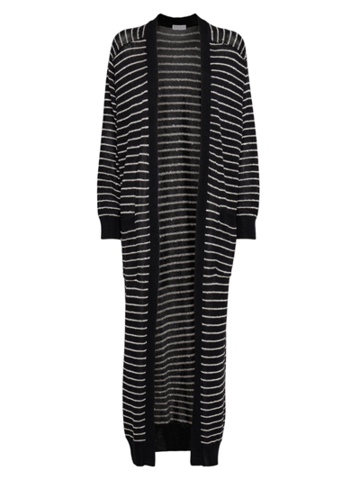 Brunello Cucinelli Women's Cotton Dazzling Stripes Long Cardigan In Gray