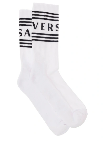 Versace White Cotton Socks With Logo